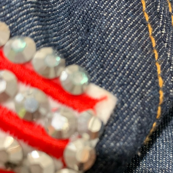 PATRIOTIC BLING WITH AMERICAN FLAG PATCH HAT BALL CAP ADJUSTABLE BLUE DENIM - Picture 2 of 7